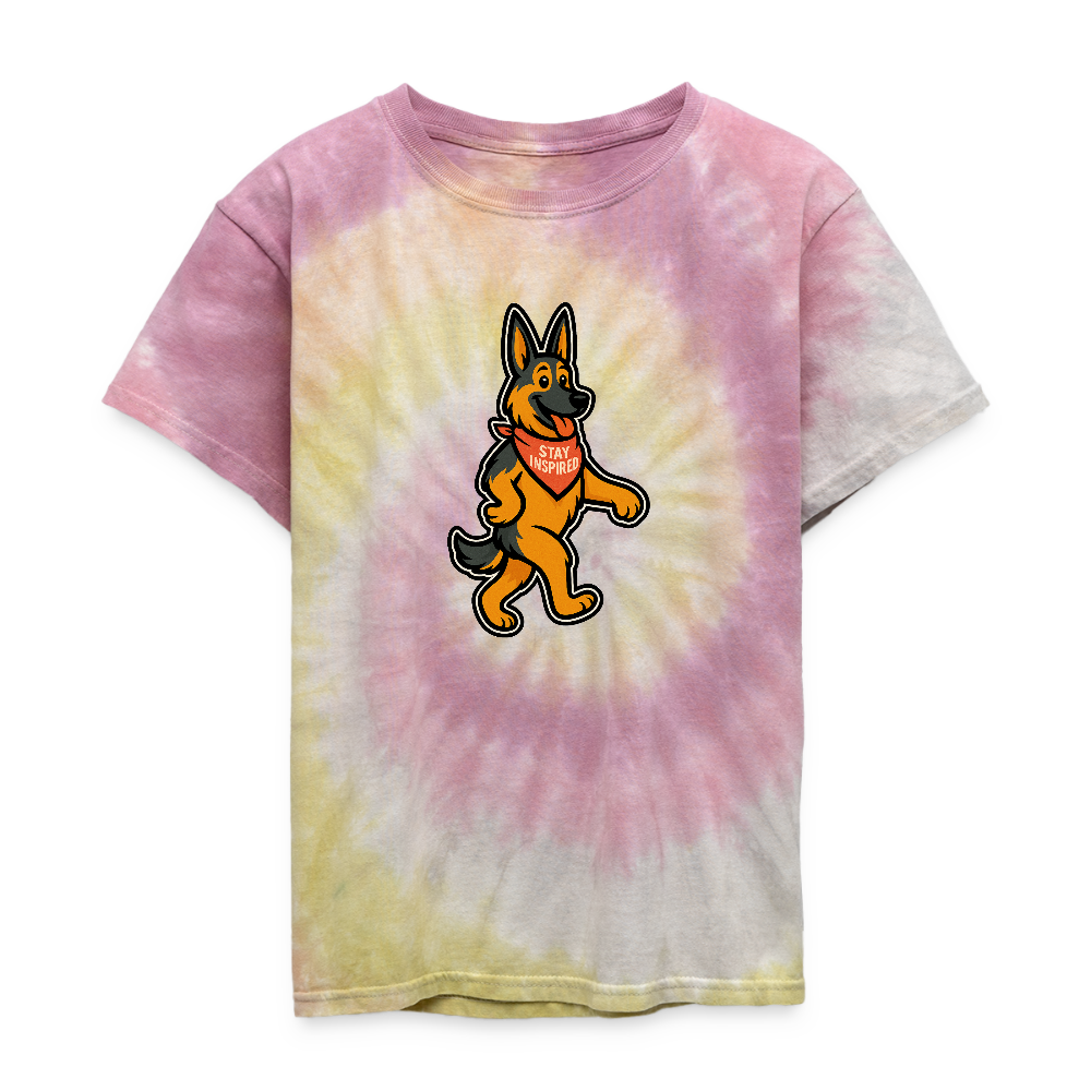 Dancing German Shepherd Kids Tie Dye T-Shirt - Desert Rose