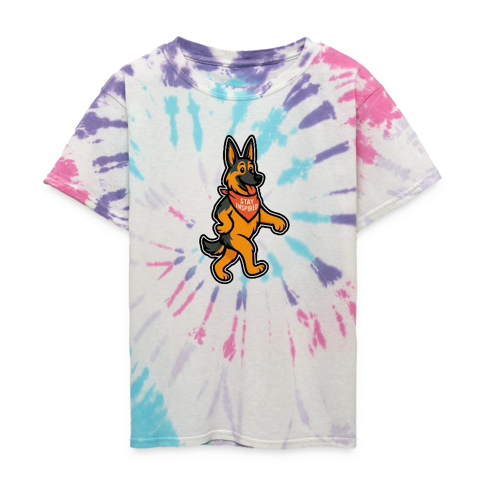 Dancing German Shepherd Kids Tie Dye T-Shirt - Pastel Spiral