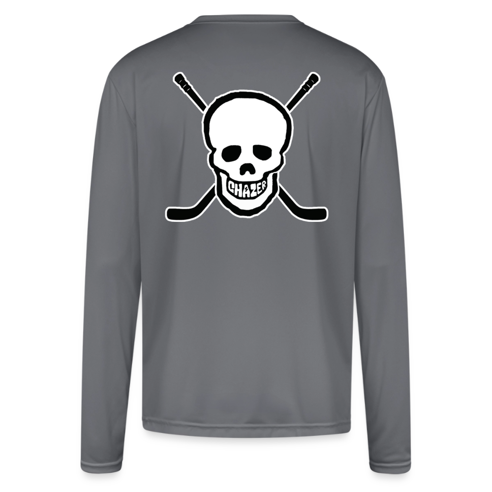 Skull and Hockey Sticks Long Sleeve Active Tee - gray