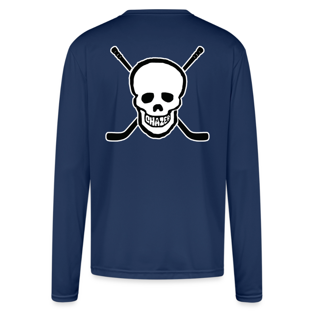 Skull and Hockey Sticks Long Sleeve Active Tee - navy