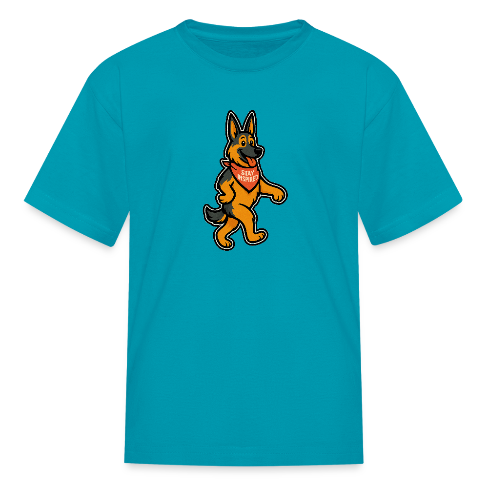 Dancing German Shepherd Kids T-Shirt - turquoise